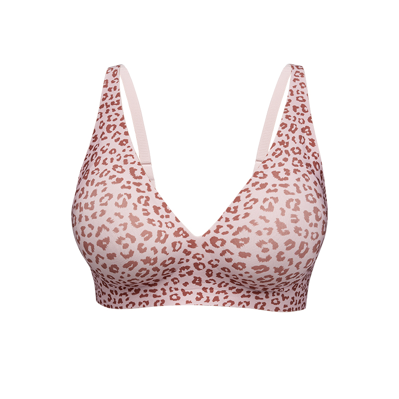 BA823 Suti&atilde; feminino com estampa de leopardo sem costura e decote em V | Bralette sem fio com almofadas semifixas | OEM/ODM atacado