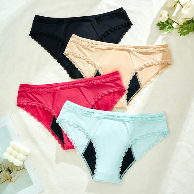 CR-25014 Mutandine da donna in pizzo | Biancheria intima mestruale a prova di perdite a 4 strati (flusso moderato 24–28 ml) | Commercio all'ingrosso della fabbrica OEM/ODM