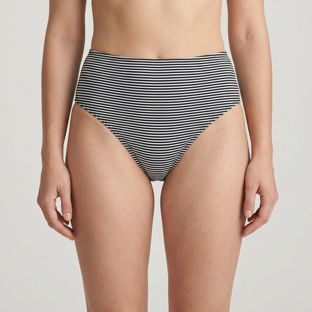 Bragas de &eacute;poca a rayas de talle medio | OEM de ropa interior de per&iacute;odo con estampado en blanco y negro | Fabricante de dise&ntilde;o personalizado