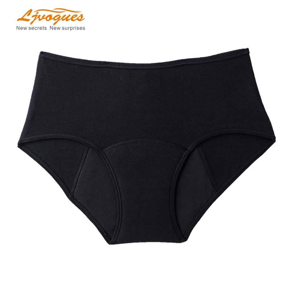 Mutandine mestruali a tenuta stagna a 4 strati | Slip mestruali in cotone a vita media ad asciugatura rapida VaporWick | TPU traspirante | Nero S–4XL | Commercio all'ingrosso OEM/ODM