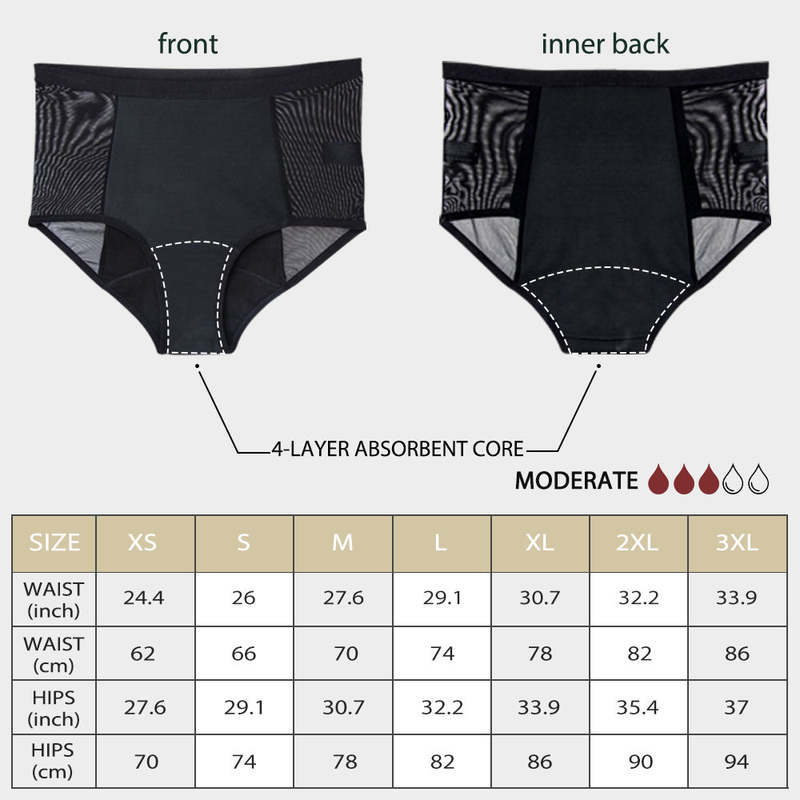 Intimo mestruale a vita alta taglie forti | Slip in rete a tenuta stagna OEM: 82% nylon, tassello a 4 strati, apertura gamba impermeabile, XS-3XL, vendita all'ingrosso e personalizzazione OEM completa