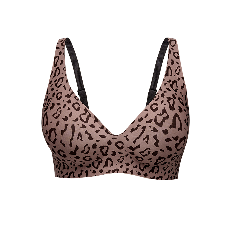 BA823 Suti&atilde; feminino com estampa de leopardo sem costura e decote em V | Bralette sem fio com almofadas semifixas | OEM/ODM atacado