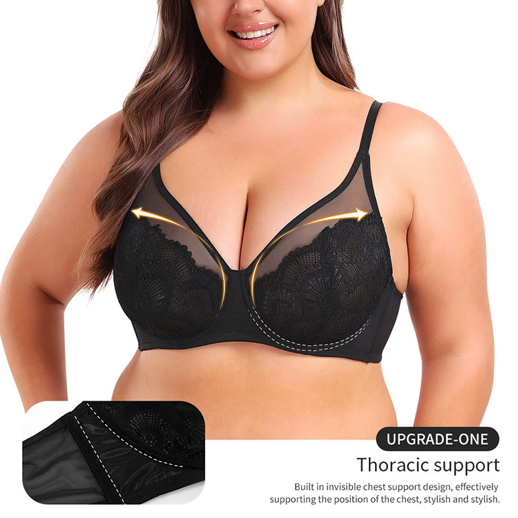 BE Cup 2 Farben Ultrad&uuml;nner Spitzen-Mesh Durchsichtiger gro&szlig;er BH Push-up Sexy St&uuml;tzunterw&auml;sche-BH 3/2 Cup Typ Bequem