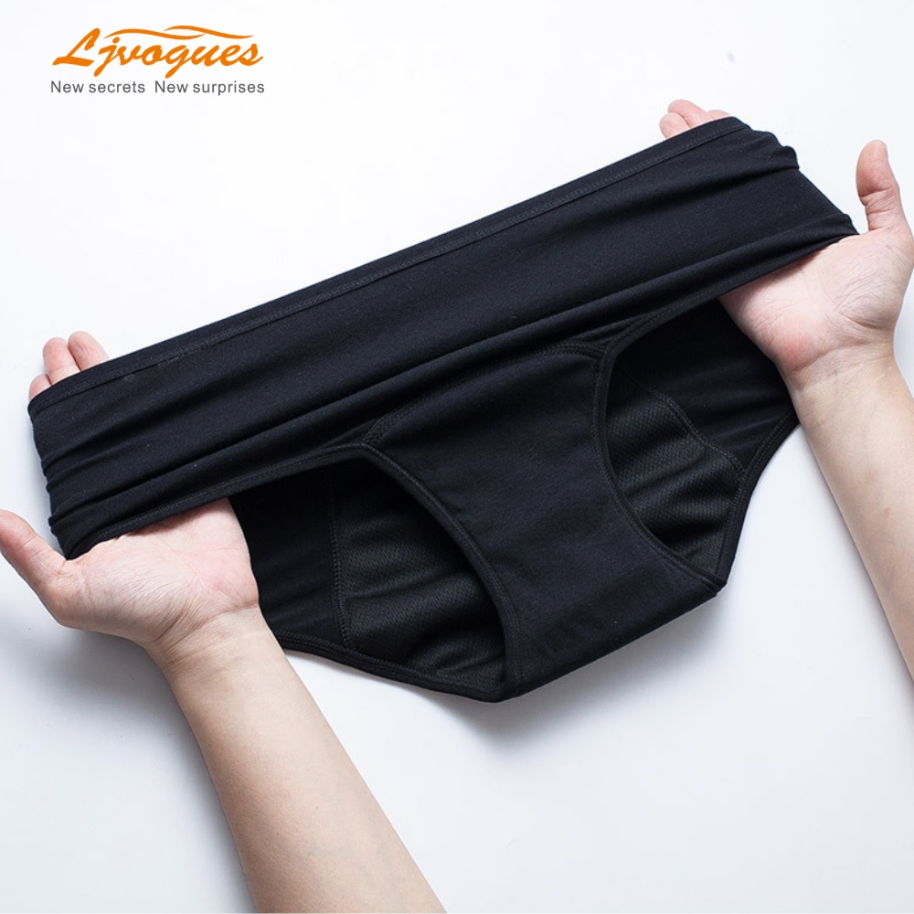 Mutandine mestruali a tenuta stagna a 4 strati | Slip mestruali in cotone a vita media ad asciugatura rapida VaporWick | TPU traspirante | Nero S–4XL | Commercio all'ingrosso OEM/ODM